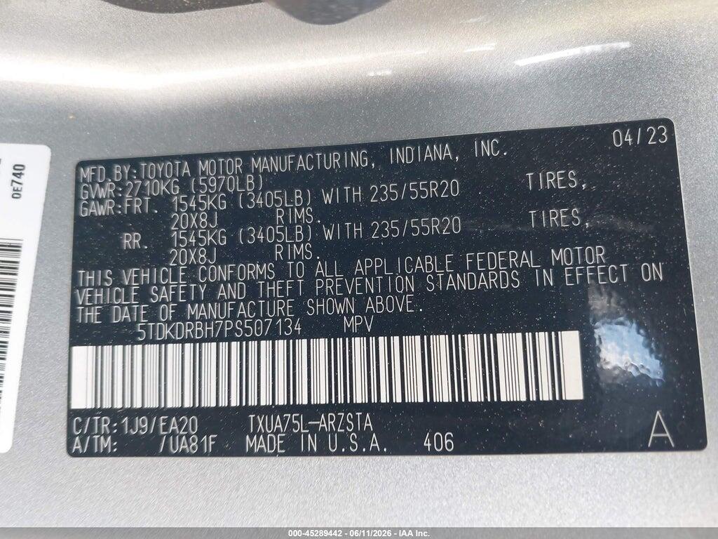 5TDKDRBH7PS507134 2023 TOYOTA HIGHLANDER photo no. 9