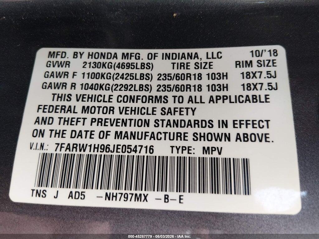 7FARW1H96JE054716 2018 HONDA CR-V photo no. 9