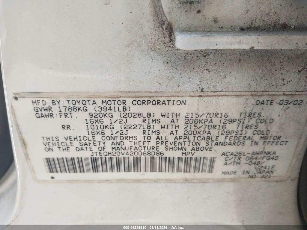 JTEGH20V420068086 2002 TOYOTA RAV4 photo no. 9