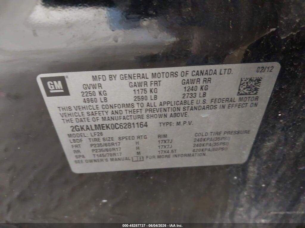 2GKALMEK0C6281164 2012 GMC TERRAIN photo no. 9