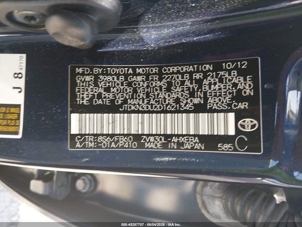 JTDKN3DU2D1621345 2013 TOYOTA PRIUS photo no. 9