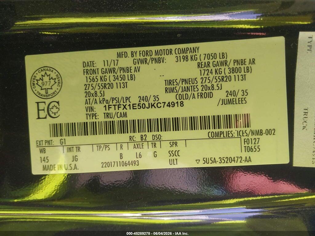 1FTFX1E50JKC74918 2018 FORD F-150 photo no. 9