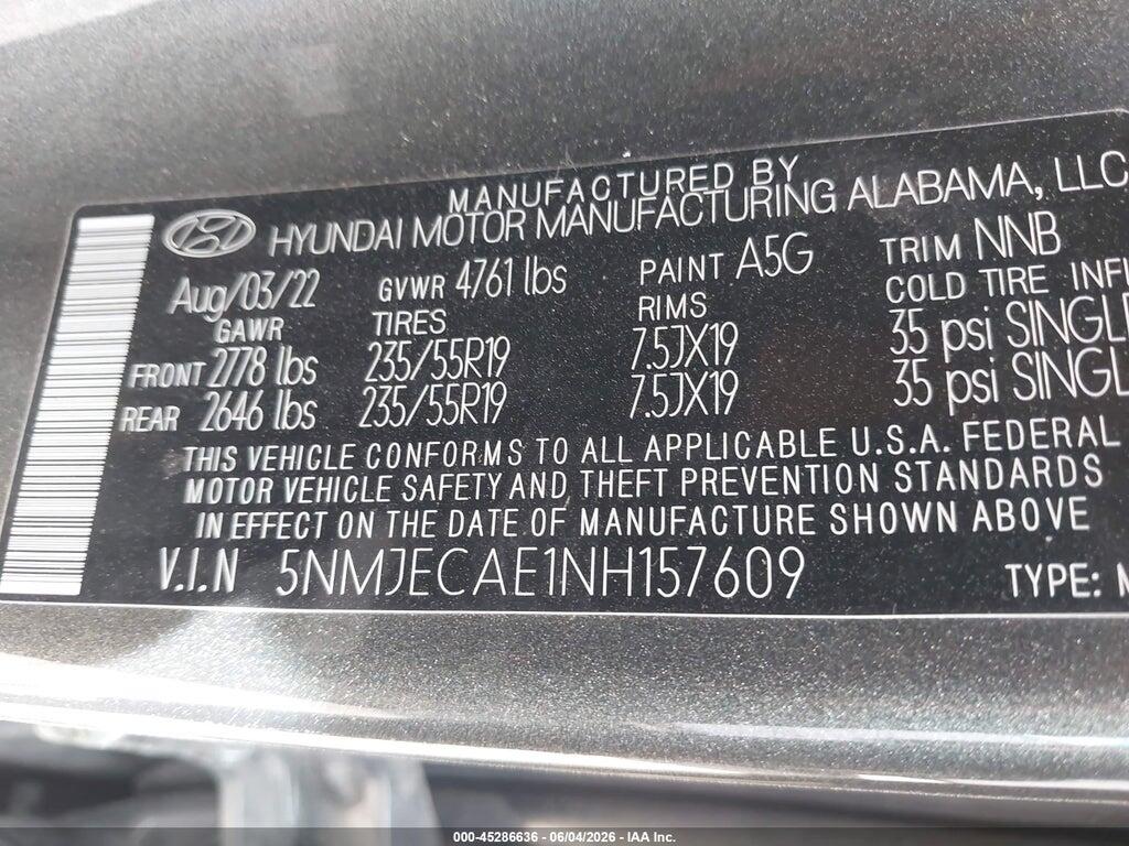 5NMJECAE1NH157609 2022 HYUNDAI TUCSON photo no. 9