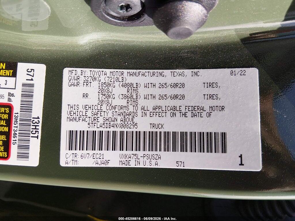 5TFLA5DB4NX008295 2022 TOYOTA TUNDRA photo no. 9