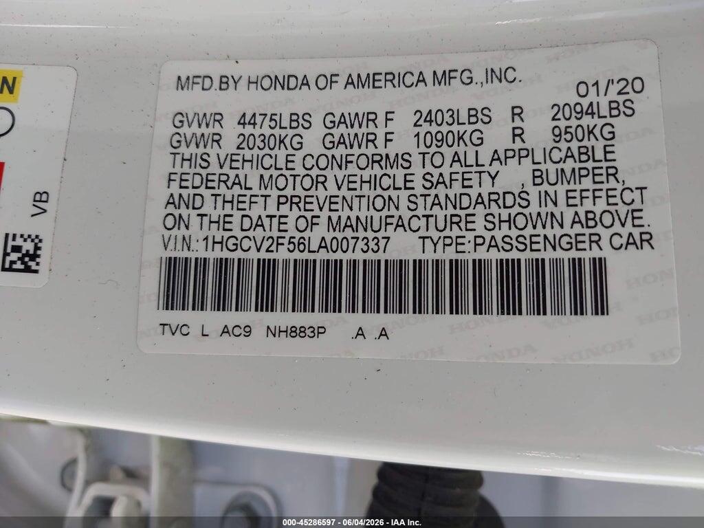 1HGCV2F56LA007337 2020 HONDA ACCORD photo no. 9
