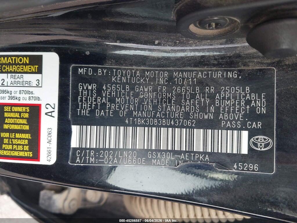 4T1BK3DB3BU437062 2011 TOYOTA AVALON photo no. 9