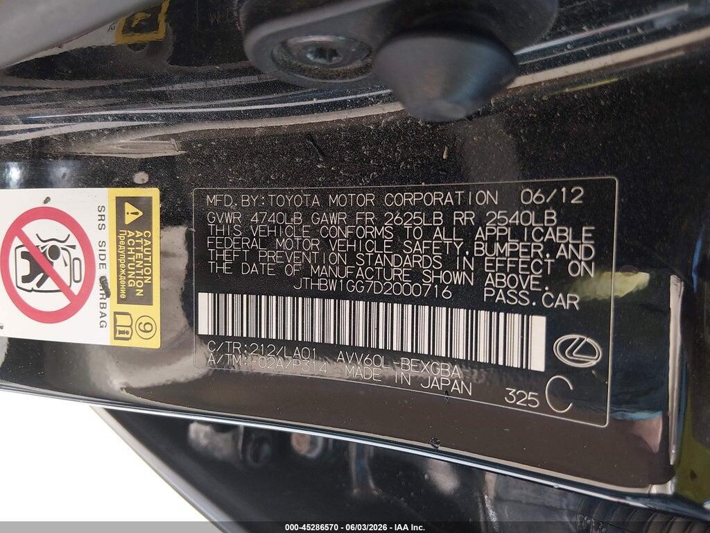JTHBW1GG7D2000716 2013 LEXUS ES 300H photo no. 9