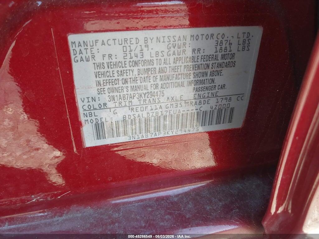 3N1AB7AP3KY294475 2019 NISSAN SENTRA photo no. 9