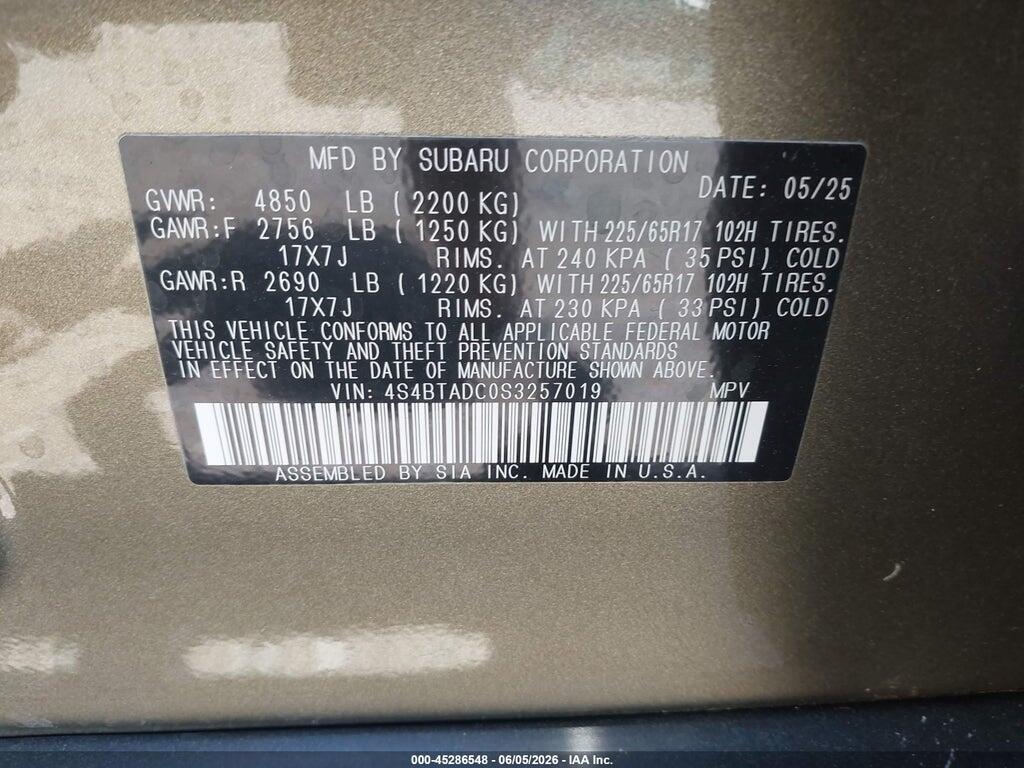 4S4BTADC0S3257019 2025 SUBARU OUTBACK photo no. 9