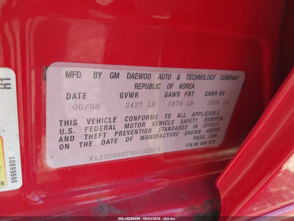 KL1TD66E79B332064 2009 CHEVROLET AVEO photo no. 9
