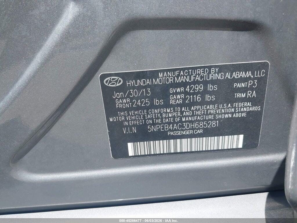 5NPEB4AC3DH685281 2013 HYUNDAI SONATA photo no. 9