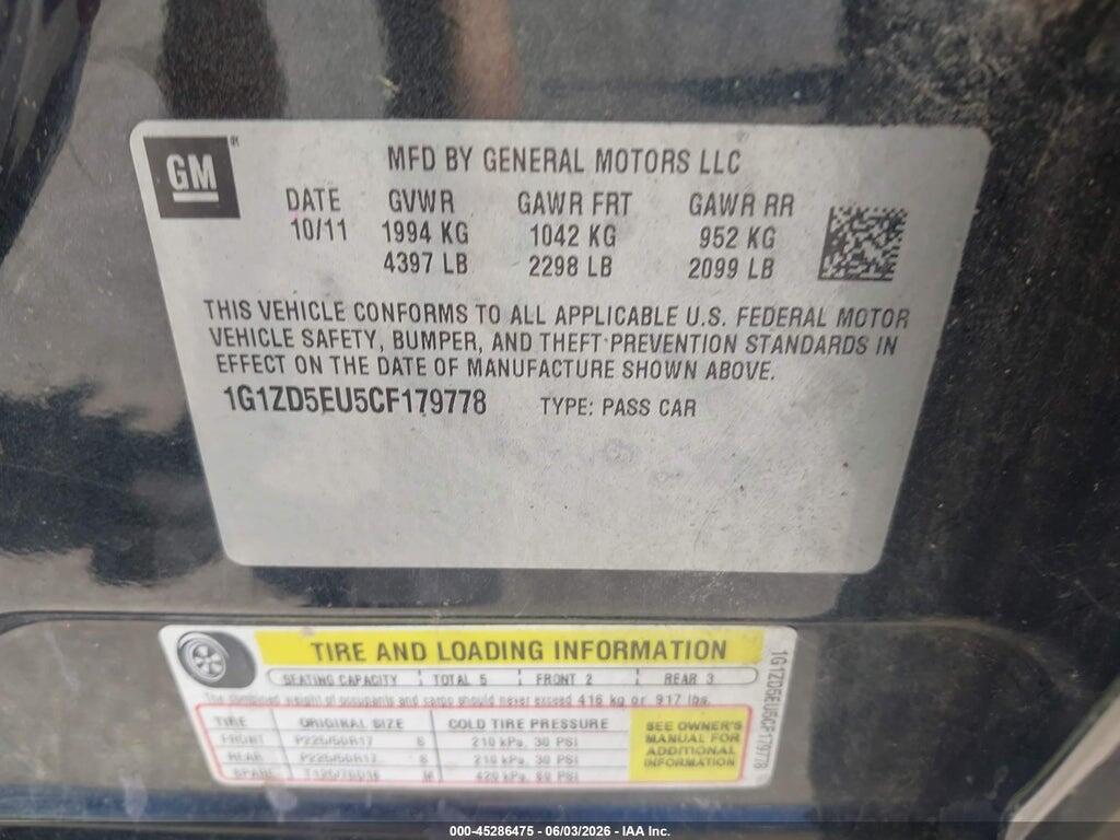 1G1ZD5EU5CF179778 2012 CHEVROLET MALIBU photo no. 9