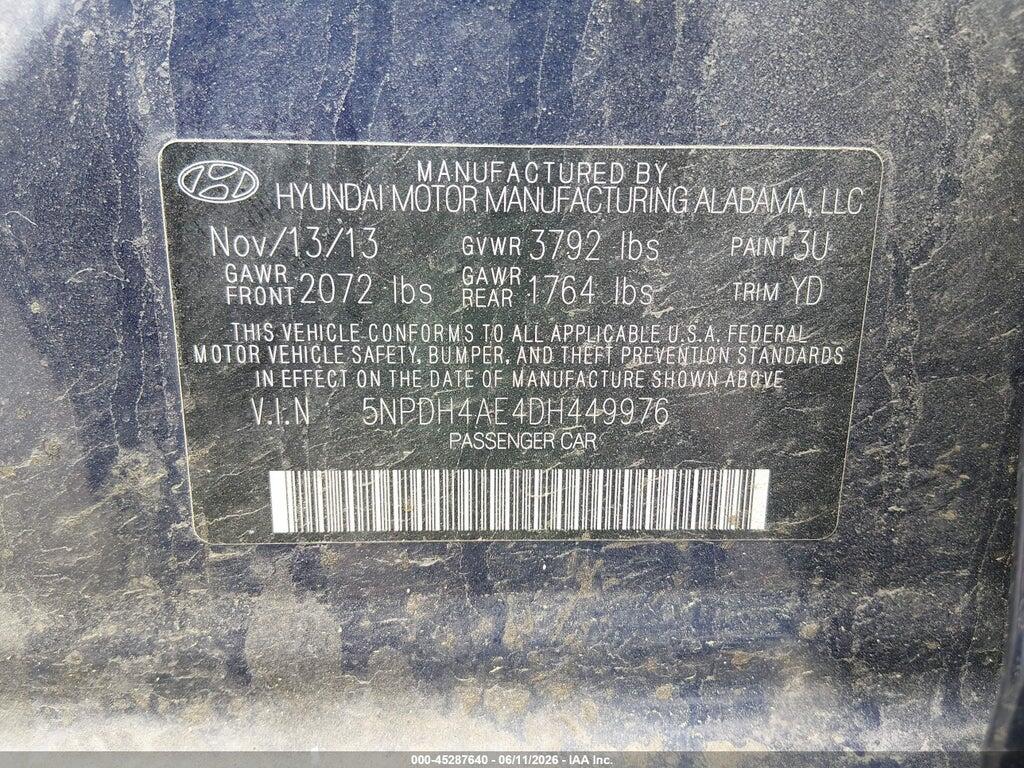 5NPDH4AE4DH449976 2013 HYUNDAI ELANTRA photo no. 9