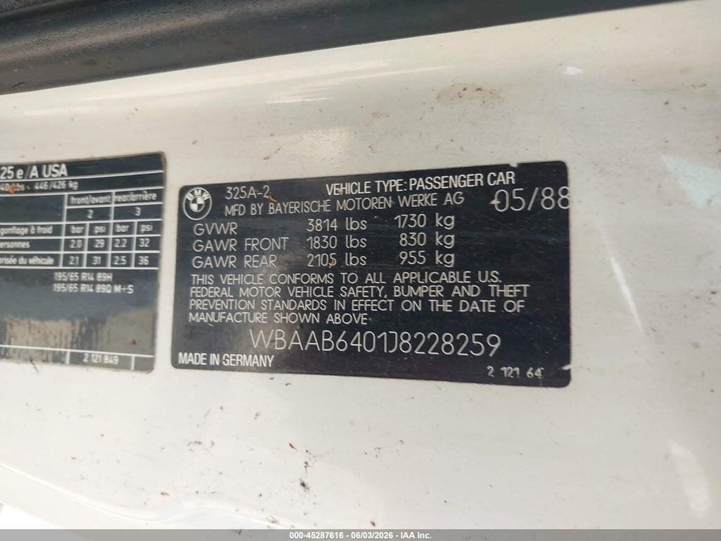 WBAAB6401J8228259 1988 BMW 325 photo no. 9
