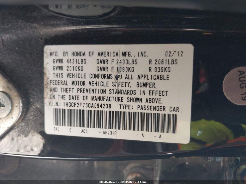 1HGCP2F75CA094238 2012 HONDA ACCORD photo no. 9