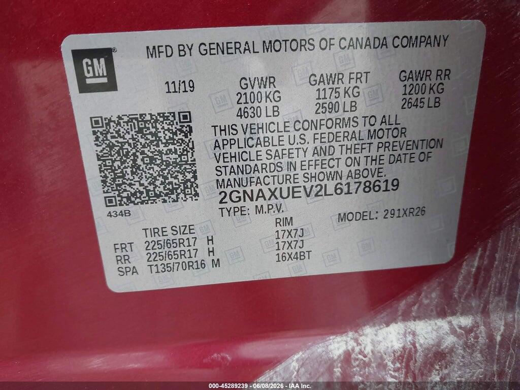2GNAXUEV2L6178619 2020 CHEVROLET EQUINOX photo no. 9