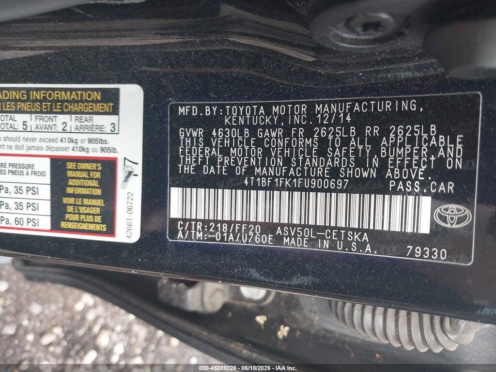 4T1BF1FK1FU900697 2015 TOYOTA CAMRY photo no. 9