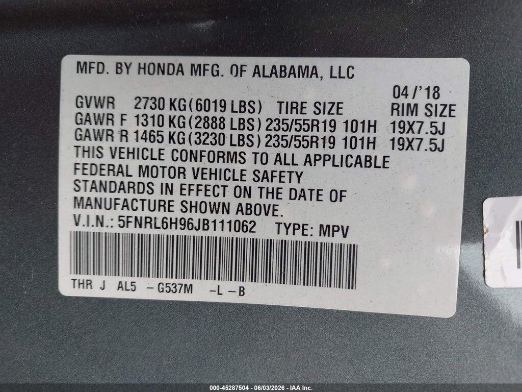 5FNRL6H96JB111062 2018 HONDA ODYSSEY photo no. 9