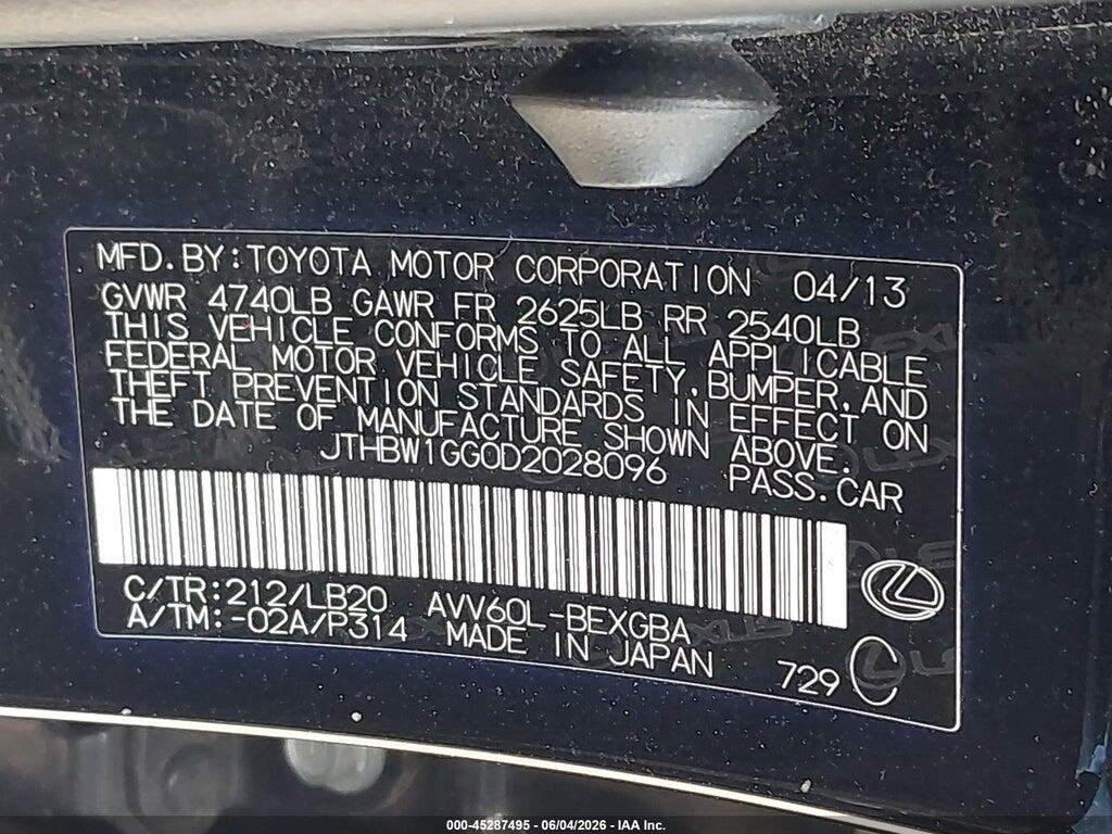 JTHBW1GG0D2028096 2013 LEXUS ES 300H photo no. 9