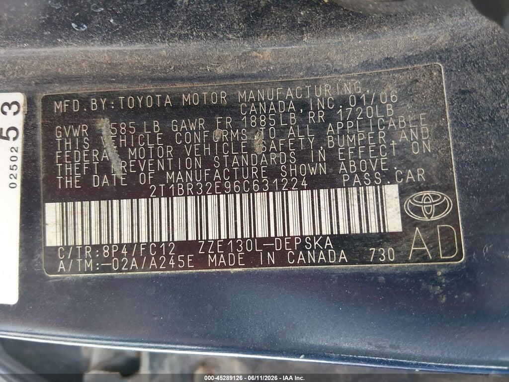 2T1BR32E96C631224 2006 TOYOTA COROLLA photo no. 9