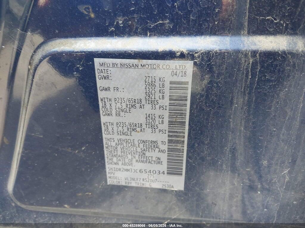 5N1DR2MM3JC654034 2018 NISSAN PATHFINDER photo no. 9