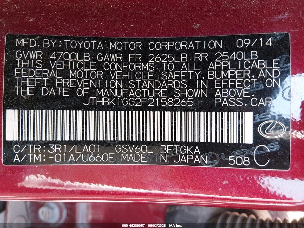 JTHBK1GG2F2158265 2015 LEXUS ES 350 photo no. 9