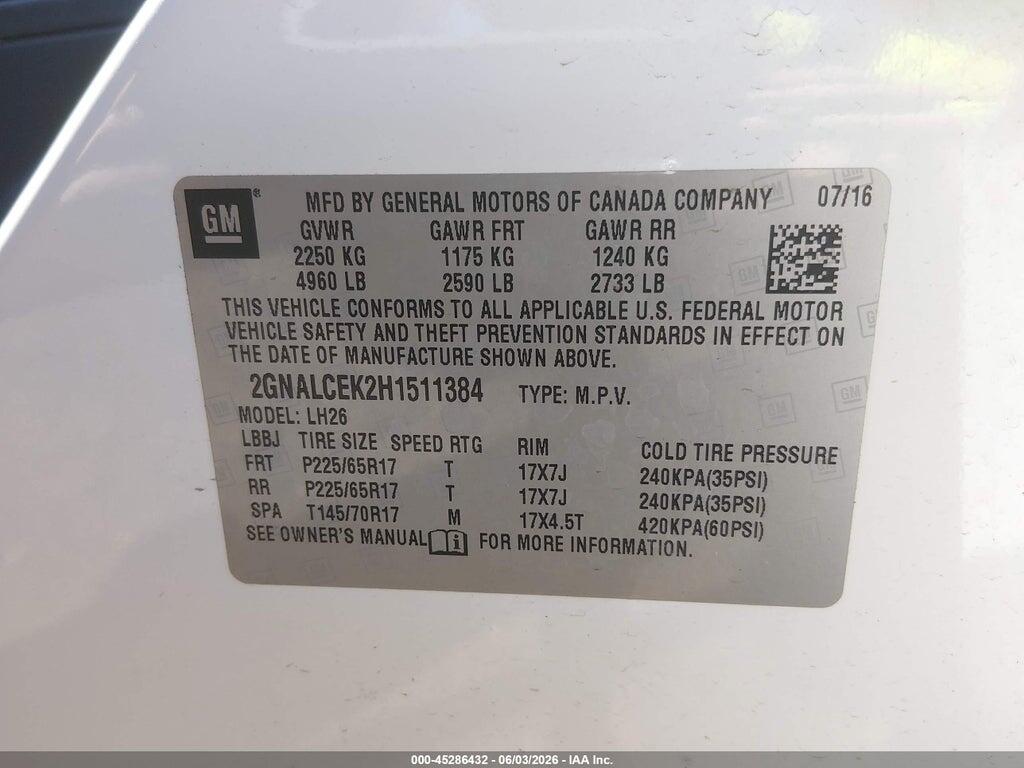 2GNALCEK2H1511384 2017 CHEVROLET EQUINOX photo no. 9
