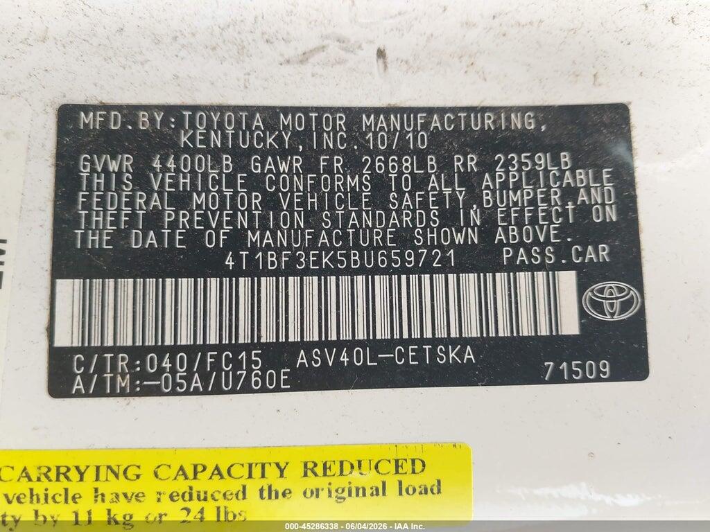 4T1BF3EK5BU659721 2011 TOYOTA CAMRY photo no. 9
