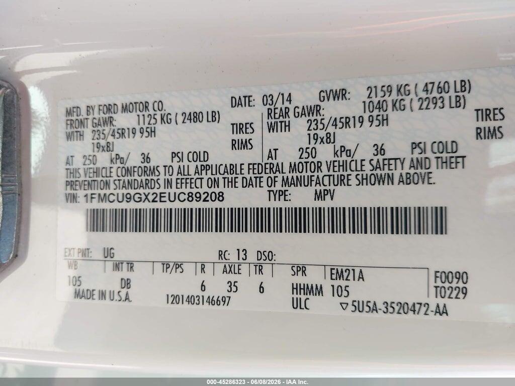 1FMCU9GX2EUC89208 2014 FORD ESCAPE photo no. 9
