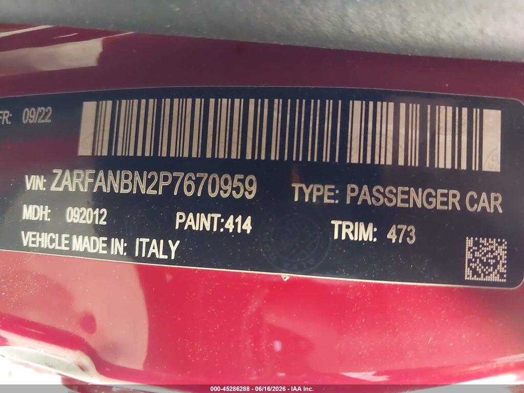 ZARFANBN2P7670959 2023 ALFA ROMEO GIULIA photo no. 9