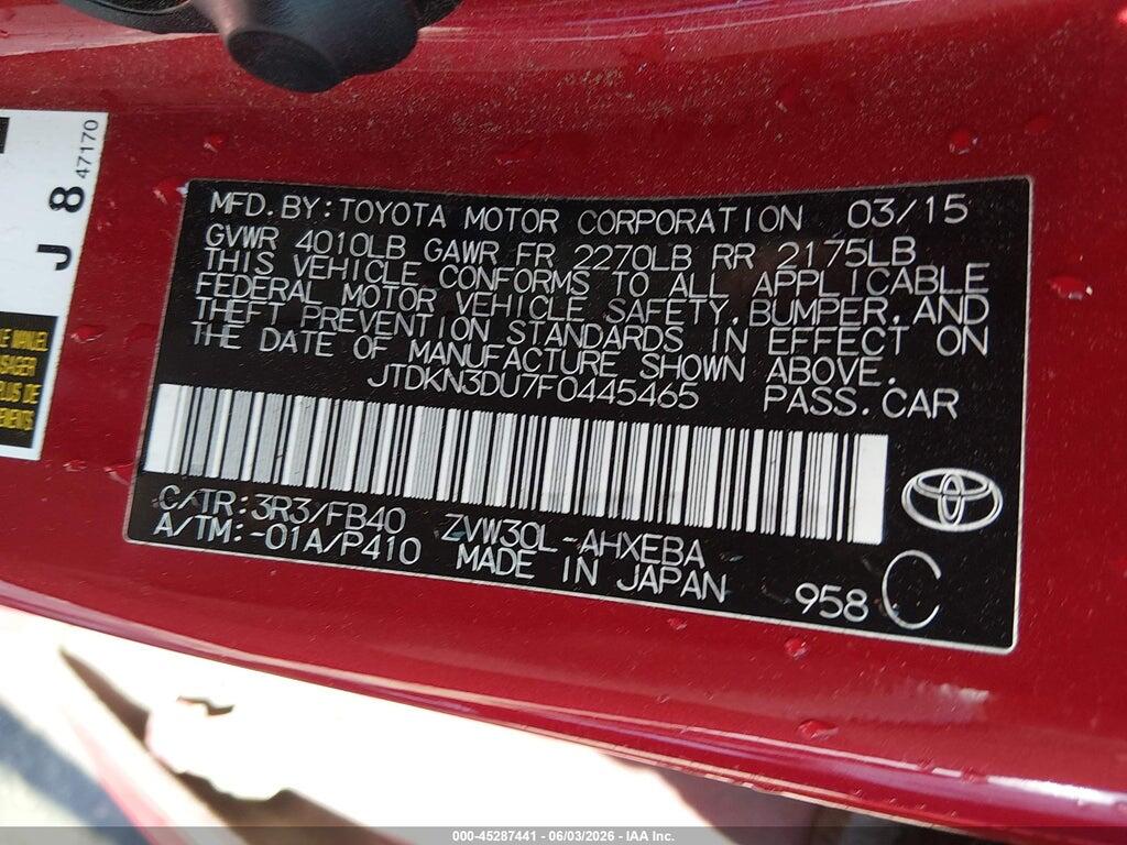 JTDKN3DU7F0445465 2015 TOYOTA PRIUS photo no. 9