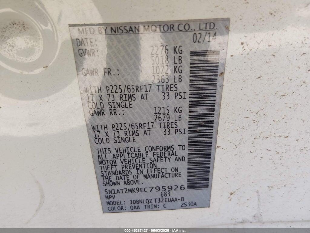 5N1AT2MK9EC795926 2014 NISSAN ROGUE photo no. 9