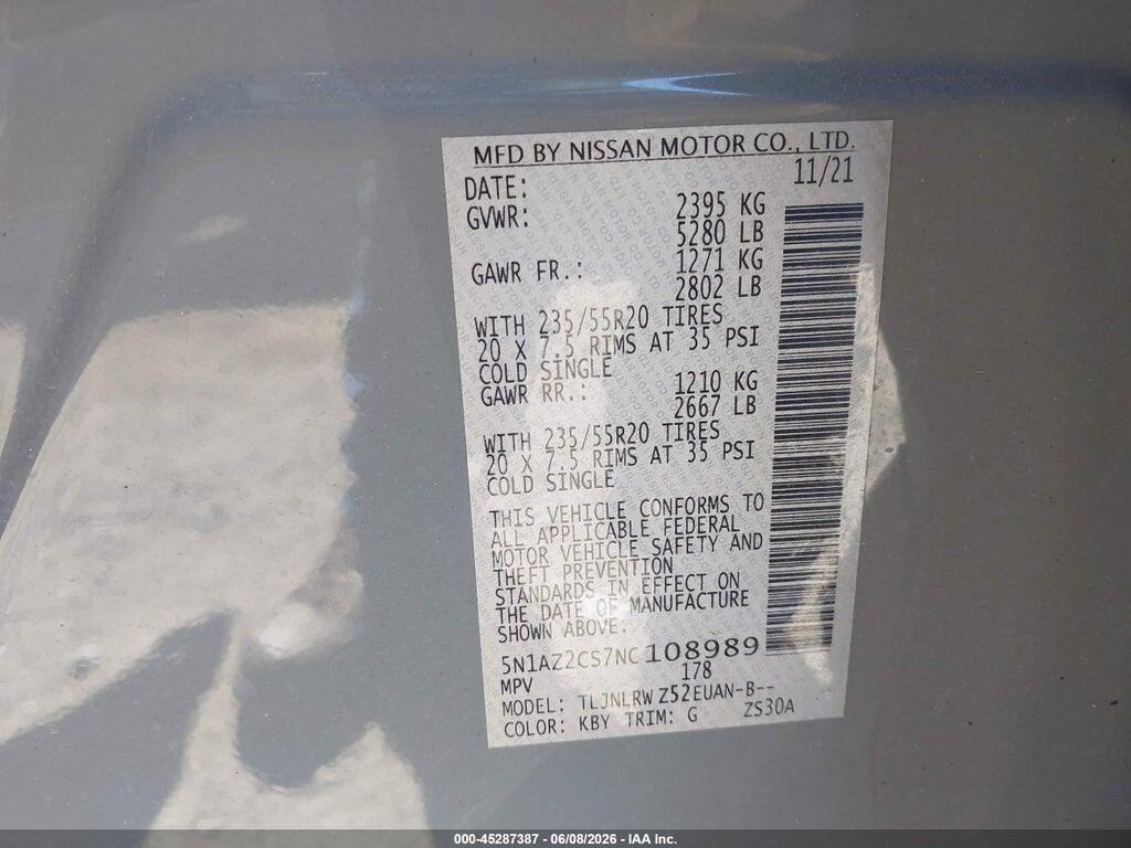 5N1AZ2CS7NC108989 2022 NISSAN MURANO photo no. 9