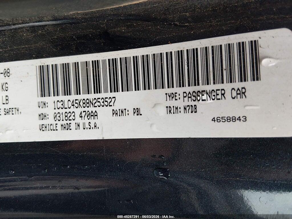 1C3LC45K88N253527 2008 CHRYSLER SEBRING photo no. 9