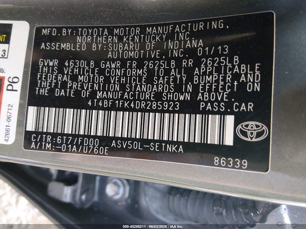 4T4BF1FK4DR285923 2013 TOYOTA CAMRY photo no. 9