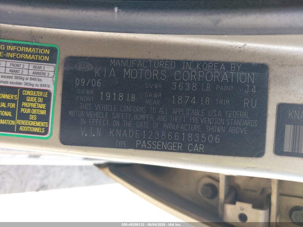 KNADE123866183506 2006 KIA RIO photo no. 9