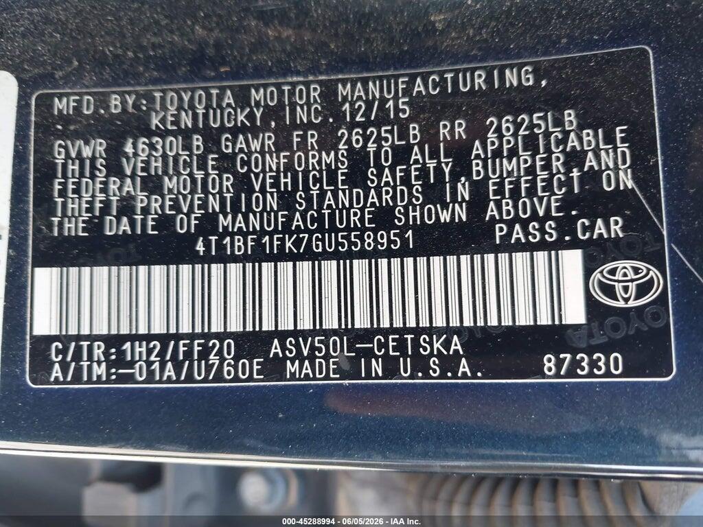 4T1BF1FK7GU558951 2016 TOYOTA CAMRY photo no. 9