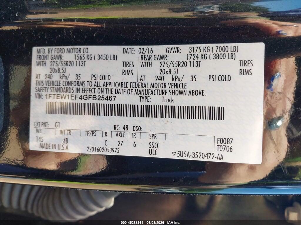 1FTEW1EF4GFB25467 2016 FORD F-150 photo no. 9