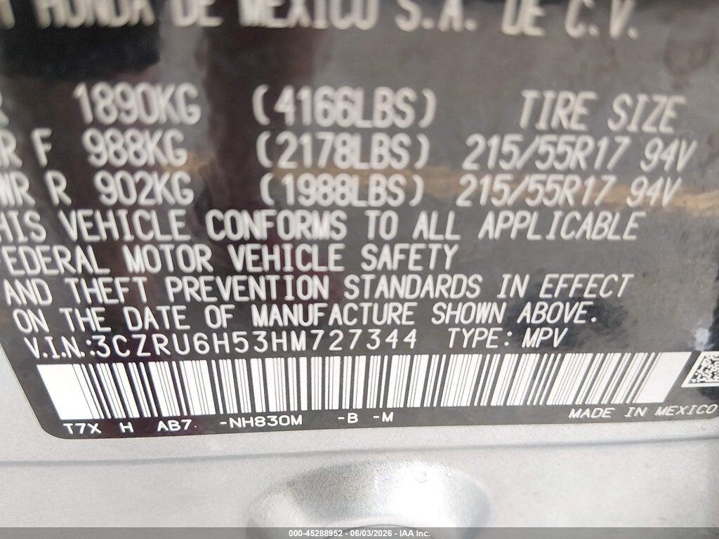 3CZRU6H53HM727344 2017 HONDA HR-V photo no. 9
