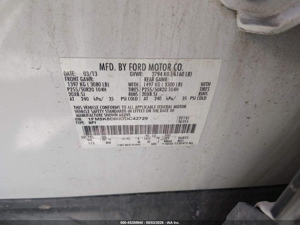 1FM5K8D80DGC42729 2013 FORD EXPLORER photo no. 9