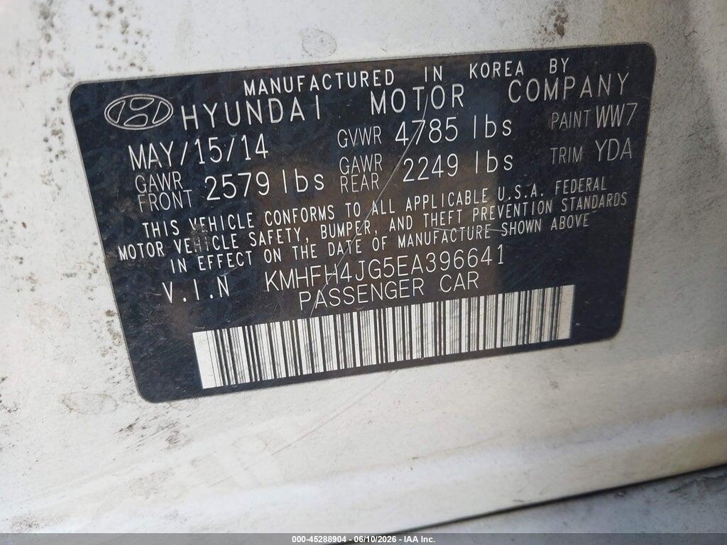 KMHFH4JG5EA396641 2014 HYUNDAI AZERA photo no. 9