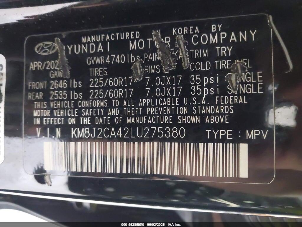 KM8J2CA42LU275380 2020 HYUNDAI TUCSON photo no. 9