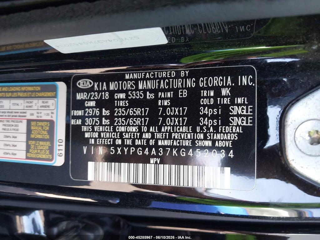 5XYPG4A37KG452034 2019 KIA SORENTO photo no. 9