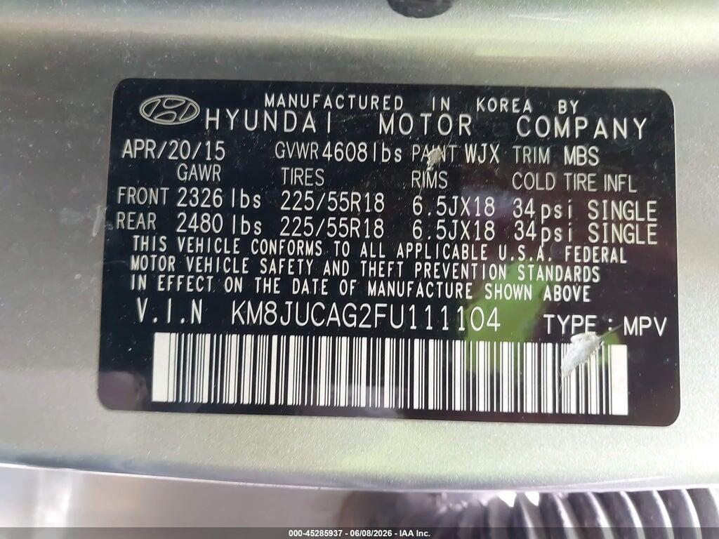 KM8JUCAG2FU111104 2015 HYUNDAI TUCSON photo no. 9