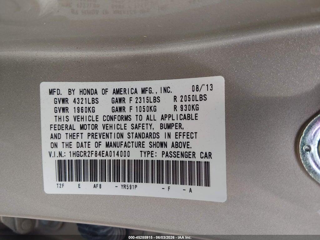 1HGCR2F84EA014000 2014 HONDA ACCORD photo no. 9