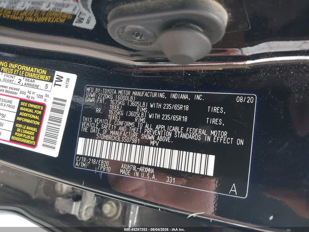 5TDHBRCH3LS507981 2020 TOYOTA HIGHLANDER photo no. 9
