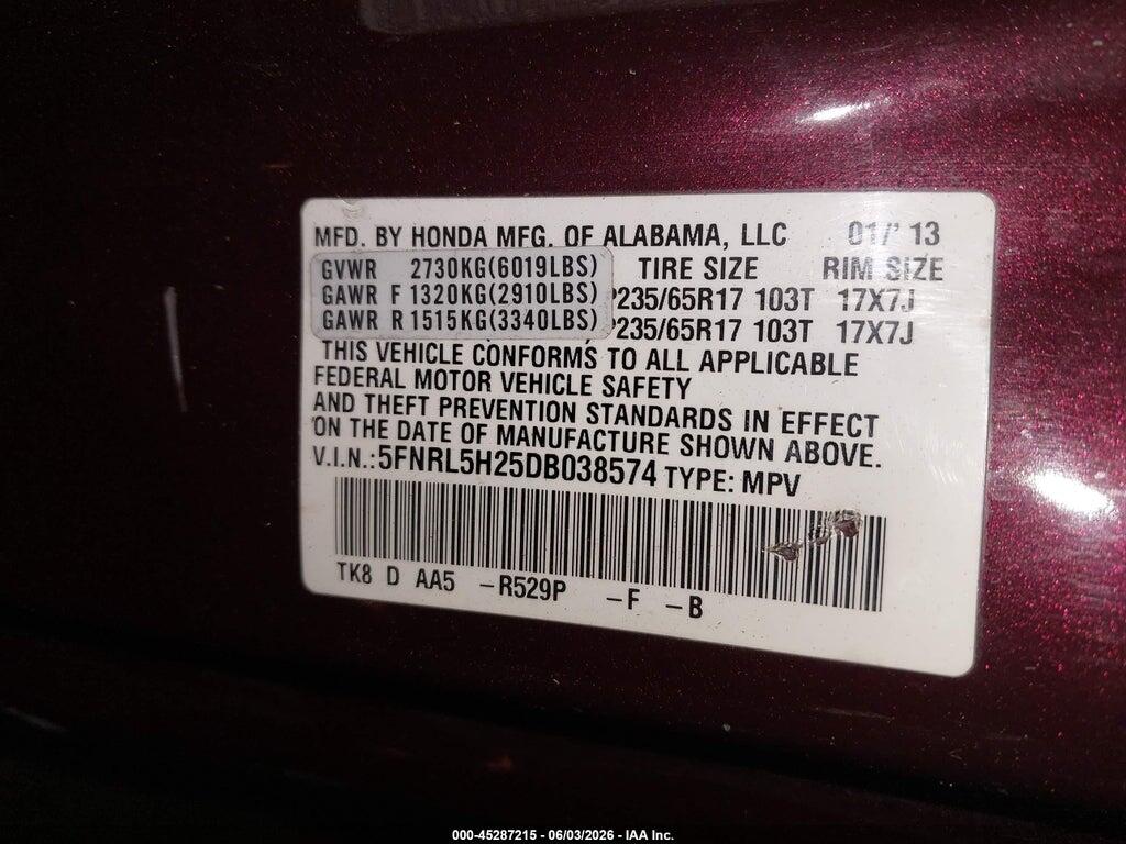 5FNRL5H25DB038574 2013 HONDA ODYSSEY photo no. 9