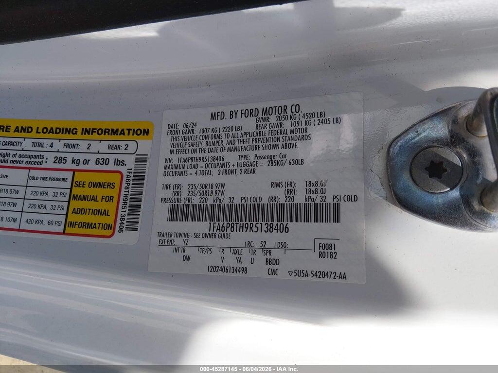 1FA6P8TH9R5138406 2024 FORD MUSTANG photo no. 9