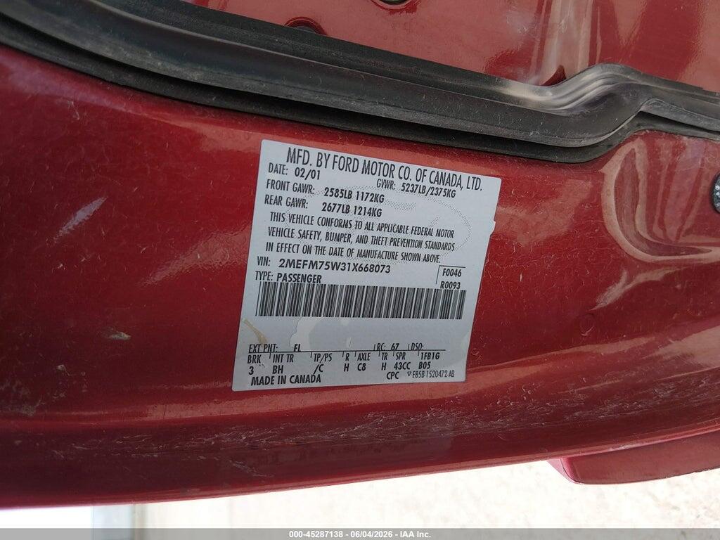 2MEFM75W31X668073 2001 MERCURY GRAND MARQUIS photo no. 9