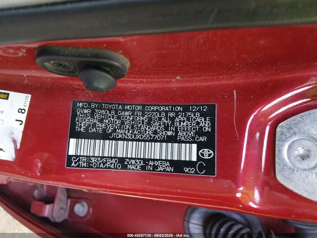 JTDKN3DUXD5577071 2013 TOYOTA PRIUS photo no. 9